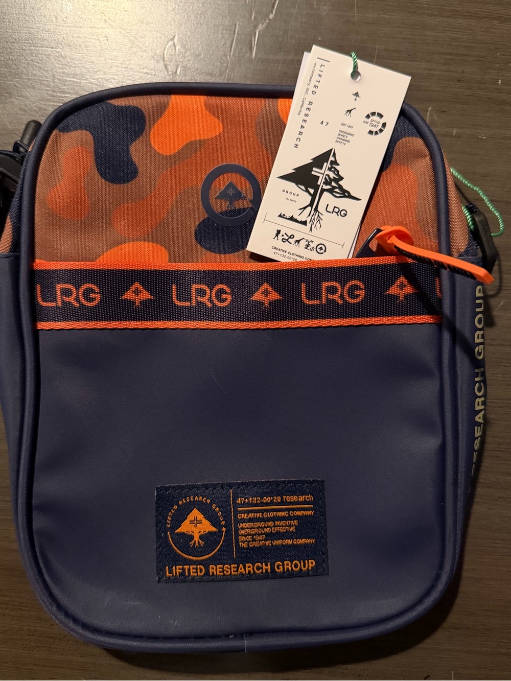 LRG Navy Crossbody with Orange Camo Accent